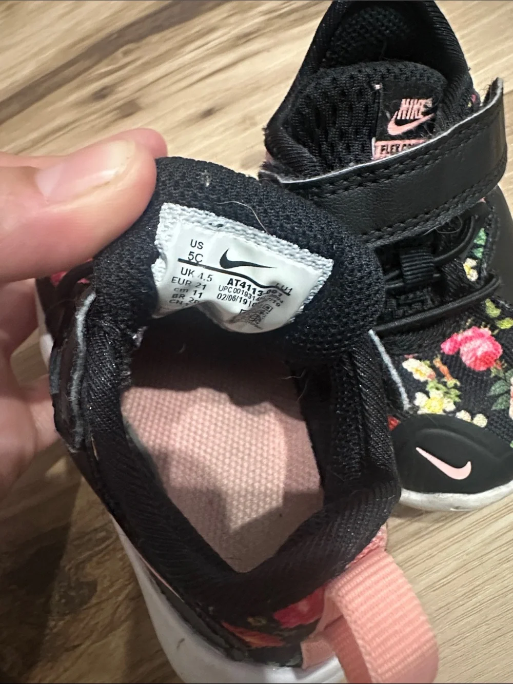 Nike Kids Black Sneakers with Pink & Multicolor Floral Accents